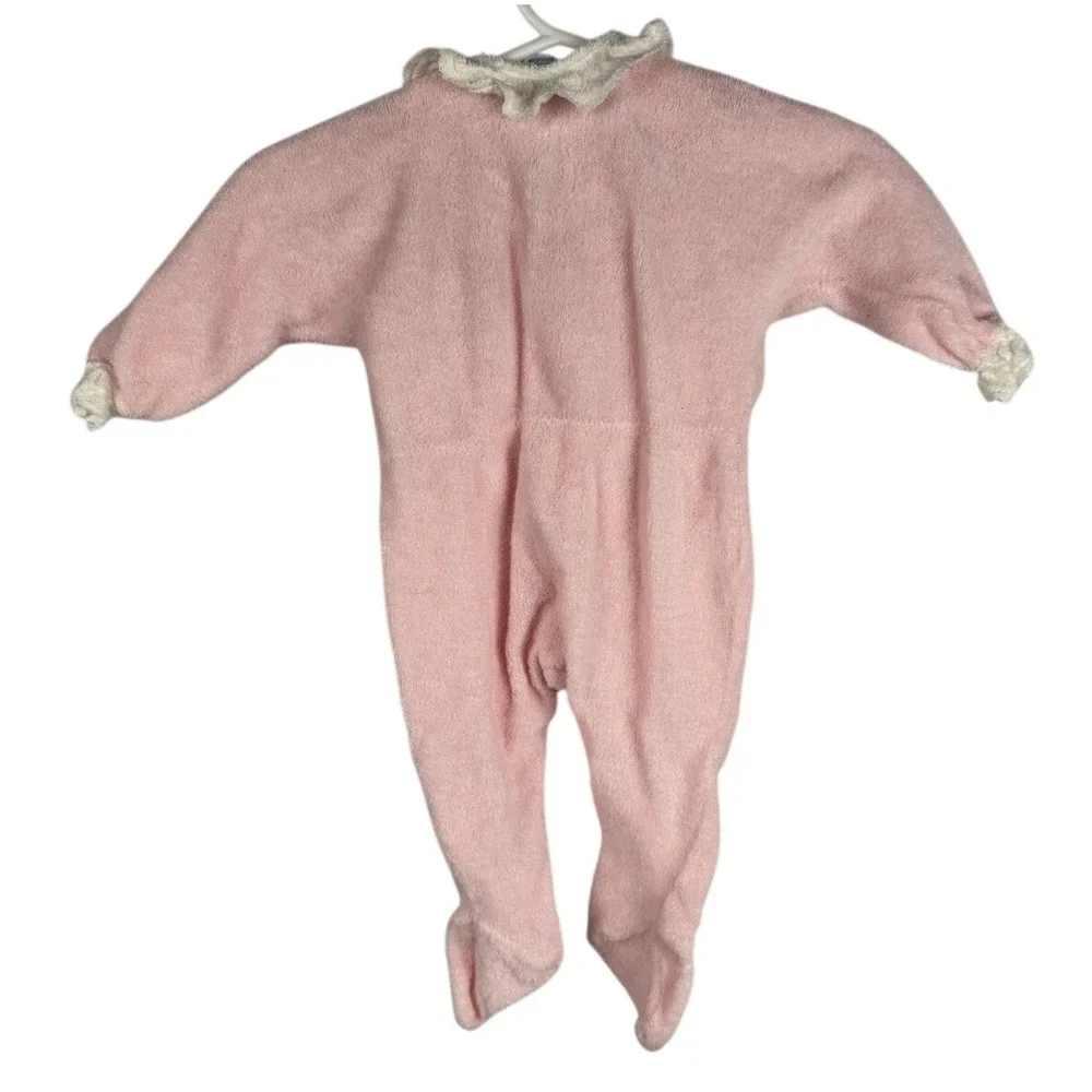 VTG Carter's‎ Baby Girl Footed Terry Cloth Sleeper Pink Collar Sz Small 3 Months